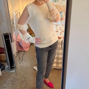 Express *BLACK* Top With Sheer Ruffle Lace Sleeves - SIZE SMALL NEW / NWT